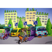 Carte postale ville sans voiture : tous à vélo